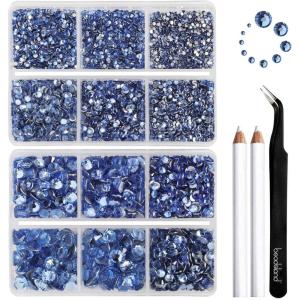 imageBeadsland 8300PCS Flatback Rhinestones AB Crystal Rhinestone Round Crystal Rhinestones for Crafts Mixed 10 Sizes with Wax Pencil and Tweezer Kit SS3SS30 Crystal ABLight Sapphire