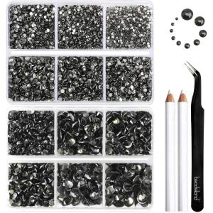 imageBeadsland 8300PCS Flatback Rhinestones AB Crystal Rhinestone Round Crystal Rhinestones for Crafts Mixed 10 Sizes with Wax Pencil and Tweezer Kit SS3SS30 Crystal ABBlack Diamond