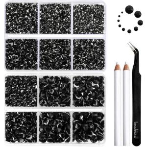 imageBeadsland 8300PCS Flatback Rhinestones AB Crystal Rhinestone Round Crystal Rhinestones for Crafts Mixed 10 Sizes with Wax Pencil and Tweezer Kit SS3SS30 Crystal ABBlack