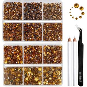 imageBeadsland 8300PCS Flatback Rhinestones AB Crystal Rhinestone Round Crystal Rhinestones for Crafts Mixed 10 Sizes with Wax Pencil and Tweezer Kit SS3SS30 Crystal ABTopaz
