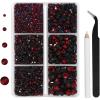 imageHotfix Rhinestones 3960pcs Red Rhinestone for Clothes Hot Fix Crystals Rhinestones with Tweezers and Wax Pencil KitMixed 5 Sizes SS6SS30 SiamDark Siam