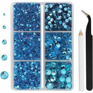 imageHotfix Rhinestones 3960pcs Red Rhinestone for Clothes Hot Fix Crystals Rhinestones with Tweezers and Wax Pencil KitMixed 5 Sizes SS6SS30 SiamAquamarine