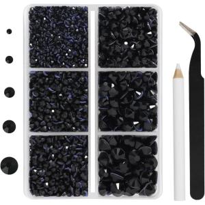 imageHotfix Rhinestones 3960pcs Red Rhinestone for Clothes Hot Fix Crystals Rhinestones with Tweezers and Wax Pencil KitMixed 5 Sizes SS6SS30 SiamBlack