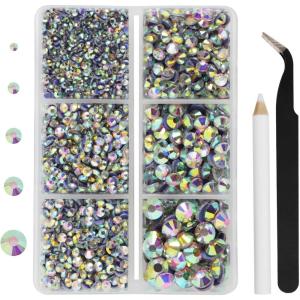 imageHotfix Rhinestones 3960pcs Red Rhinestone for Clothes Hot Fix Crystals Rhinestones with Tweezers and Wax Pencil KitMixed 5 Sizes SS6SS30 SiamClear AB