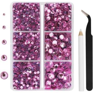imageHotfix Rhinestones 3960pcs Red Rhinestone for Clothes Hot Fix Crystals Rhinestones with Tweezers and Wax Pencil KitMixed 5 Sizes SS6SS30 SiamDark Pink