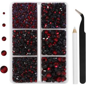 imageHotfix Rhinestones 3960pcs Red Rhinestone for Clothes Hot Fix Crystals Rhinestones with Tweezers and Wax Pencil KitMixed 5 Sizes SS6SS30 SiamDark Siam