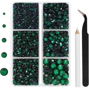 imageHotfix Rhinestones 3960pcs Red Rhinestone for Clothes Hot Fix Crystals Rhinestones with Tweezers and Wax Pencil KitMixed 5 Sizes SS6SS30 SiamEmerald