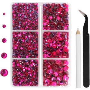 imageHotfix Rhinestones 3960pcs Red Rhinestone for Clothes Hot Fix Crystals Rhinestones with Tweezers and Wax Pencil KitMixed 5 Sizes SS6SS30 SiamHot Pink