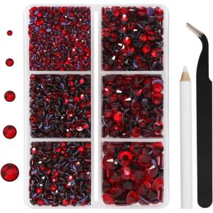 imageHotfix Rhinestones 3960pcs Red Rhinestone for Clothes Hot Fix Crystals Rhinestones with Tweezers and Wax Pencil KitMixed 5 Sizes SS6SS30 SiamSiam