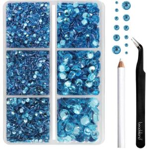 imageBEADSLAND Hotfix Rhinestones 4000 PCS AB Rhinestones for Clothes Crafts Mixed 6 Sizes with Wax Pencil and Tweezers Kit SS6SS30 Crystal ABAquamarine