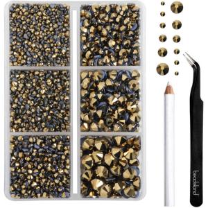 imageBEADSLAND Hotfix Rhinestones 4000 PCS AB Rhinestones for Clothes Crafts Mixed 6 Sizes with Wax Pencil and Tweezers Kit SS6SS30 Crystal ABAurum