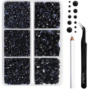 imageBEADSLAND Hotfix Rhinestones 4000 PCS AB Rhinestones for Clothes Crafts Mixed 6 Sizes with Wax Pencil and Tweezers Kit SS6SS30 Crystal ABBlack