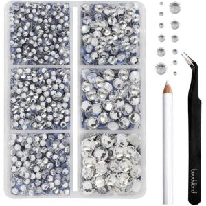 imageBEADSLAND Hotfix Rhinestones 4000 PCS AB Rhinestones for Clothes Crafts Mixed 6 Sizes with Wax Pencil and Tweezers Kit SS6SS30 Crystal ABCrystal