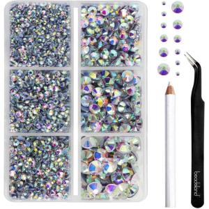 imageBEADSLAND Hotfix Rhinestones 4000 PCS AB Rhinestones for Clothes Crafts Mixed 6 Sizes with Wax Pencil and Tweezers Kit SS6SS30 Crystal ABCrystal AB