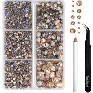 imageBEADSLAND Hotfix Rhinestones 4000 PCS AB Rhinestones for Clothes Crafts Mixed 6 Sizes with Wax Pencil and Tweezers Kit SS6SS30 Crystal ABGolden Shadow
