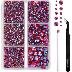 imageBEADSLAND Hotfix Rhinestones 4000 PCS AB Rhinestones for Clothes Crafts Mixed 6 Sizes with Wax Pencil and Tweezers Kit SS6SS30 Crystal ABHyacinth AB