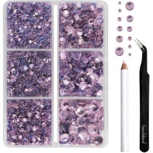 imageBEADSLAND Hotfix Rhinestones 4000 PCS AB Rhinestones for Clothes Crafts Mixed 6 Sizes with Wax Pencil and Tweezers Kit SS6SS30 Crystal ABLight Pink
