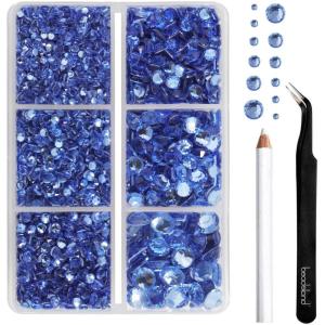 imageBEADSLAND Hotfix Rhinestones 4000 PCS AB Rhinestones for Clothes Crafts Mixed 6 Sizes with Wax Pencil and Tweezers Kit SS6SS30 Crystal ABLight Sapphire