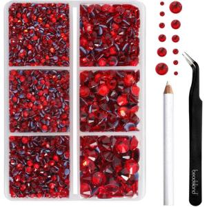 imageBEADSLAND Hotfix Rhinestones 4000 PCS AB Rhinestones for Clothes Crafts Mixed 6 Sizes with Wax Pencil and Tweezers Kit SS6SS30 Crystal ABLight Siam