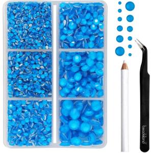 imageBEADSLAND Hotfix Rhinestones 4000 PCS AB Rhinestones for Clothes Crafts Mixed 6 Sizes with Wax Pencil and Tweezers Kit SS6SS30 Crystal ABNeon Blue