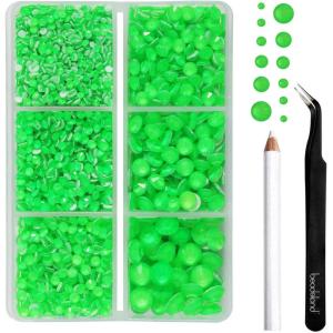 imageBEADSLAND Hotfix Rhinestones 4000 PCS AB Rhinestones for Clothes Crafts Mixed 6 Sizes with Wax Pencil and Tweezers Kit SS6SS30 Crystal ABNeon Green
