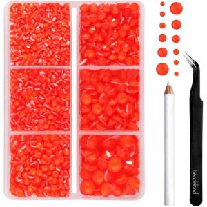 imageBEADSLAND Hotfix Rhinestones 4000 PCS AB Rhinestones for Clothes Crafts Mixed 6 Sizes with Wax Pencil and Tweezers Kit SS6SS30 Crystal ABNeon Orange