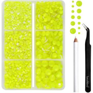 imageBEADSLAND Hotfix Rhinestones 4000 PCS AB Rhinestones for Clothes Crafts Mixed 6 Sizes with Wax Pencil and Tweezers Kit SS6SS30 Crystal ABNeon Yellow