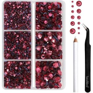 imageBEADSLAND Hotfix Rhinestones 4000 PCS AB Rhinestones for Clothes Crafts Mixed 6 Sizes with Wax Pencil and Tweezers Kit SS6SS30 Crystal ABRose