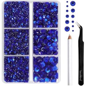 imageBEADSLAND Hotfix Rhinestones 4000 PCS AB Rhinestones for Clothes Crafts Mixed 6 Sizes with Wax Pencil and Tweezers Kit SS6SS30 Crystal ABSapphire