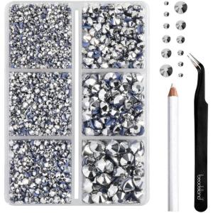 imageBEADSLAND Hotfix Rhinestones 4000 PCS AB Rhinestones for Clothes Crafts Mixed 6 Sizes with Wax Pencil and Tweezers Kit SS6SS30 Crystal ABSilver Hematite