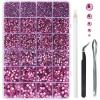 imageHotfix Rhinestones Multi Sizes Kit 14400 pcs Heat Fix Rhinestone for Bedazzling Clothes Crafts Mixed 5 Sizes with Wax Pencil Tweezers and Spoon SS6SS30 Clear AB and CrystalDark Pink