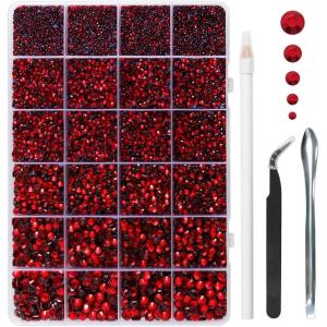 imageHotfix Rhinestones Multi Sizes Kit 14400 pcs Heat Fix Rhinestone for Bedazzling Clothes Crafts Mixed 5 Sizes with Wax Pencil Tweezers and Spoon SS6SS30 Clear AB and CrystalSiam