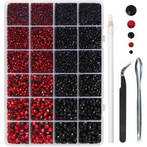 imageHotfix Rhinestones Multi Sizes Kit 14400 pcs Heat Fix Rhinestone for Bedazzling Clothes Crafts Mixed 5 Sizes with Wax Pencil Tweezers and Spoon SS6SS30 Clear AB and CrystalSiam and Black
