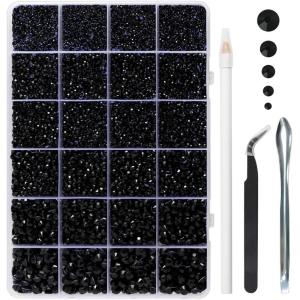 imageHotfix Rhinestones Multi Sizes Kit 14400 pcs Heat Fix Rhinestone for Bedazzling Clothes Crafts Mixed 5 Sizes with Wax Pencil Tweezers and Spoon SS6SS30 Clear AB and CrystalBlack