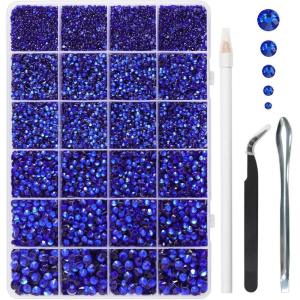 imageHotfix Rhinestones Multi Sizes Kit 14400 pcs Heat Fix Rhinestone for Bedazzling Clothes Crafts Mixed 5 Sizes with Wax Pencil Tweezers and Spoon SS6SS30 Clear AB and CrystalSapphire