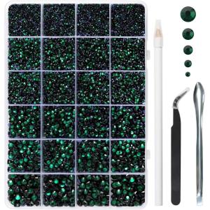 imageHotfix Rhinestones Multi Sizes Kit 14400 pcs Heat Fix Rhinestone for Bedazzling Clothes Crafts Mixed 5 Sizes with Wax Pencil Tweezers and Spoon SS6SS30 Clear AB and CrystalEmerald