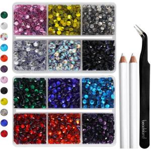 imageHotfix Rhinestones Mixed 12 Colors SS16 Rhinestones for Crafts Clothes Hotfix Crystals with 1 Tweezers and 2 Wax PencilsSS163456pcs